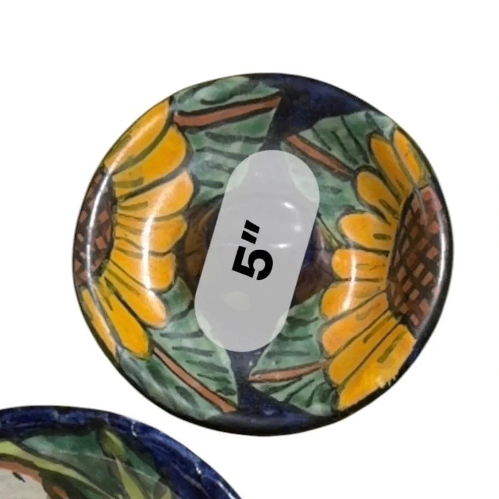 Moctezuma Mexican Folk Art Pottery Sunflower Calla Lily Bowl and Lidded Dish Set